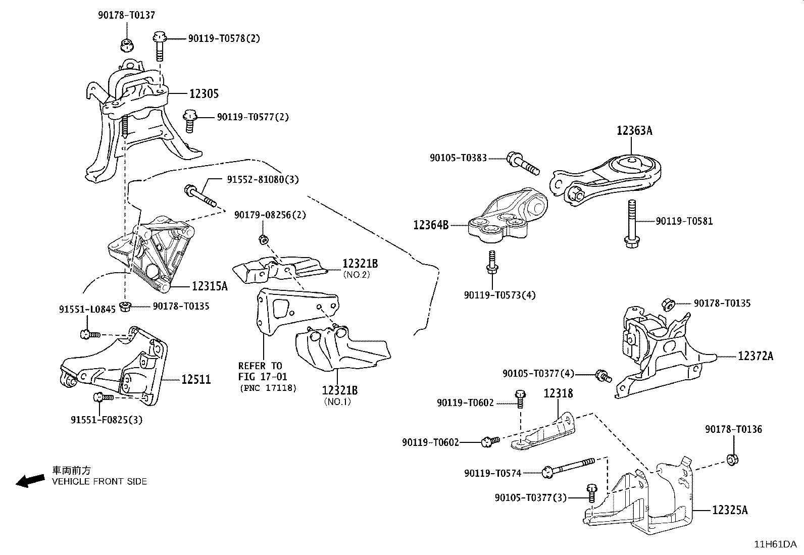 12325-0T550 BRACKET, ENGINE MOUNTING, LH(FOR TRANSVERSE ENGINE) product image