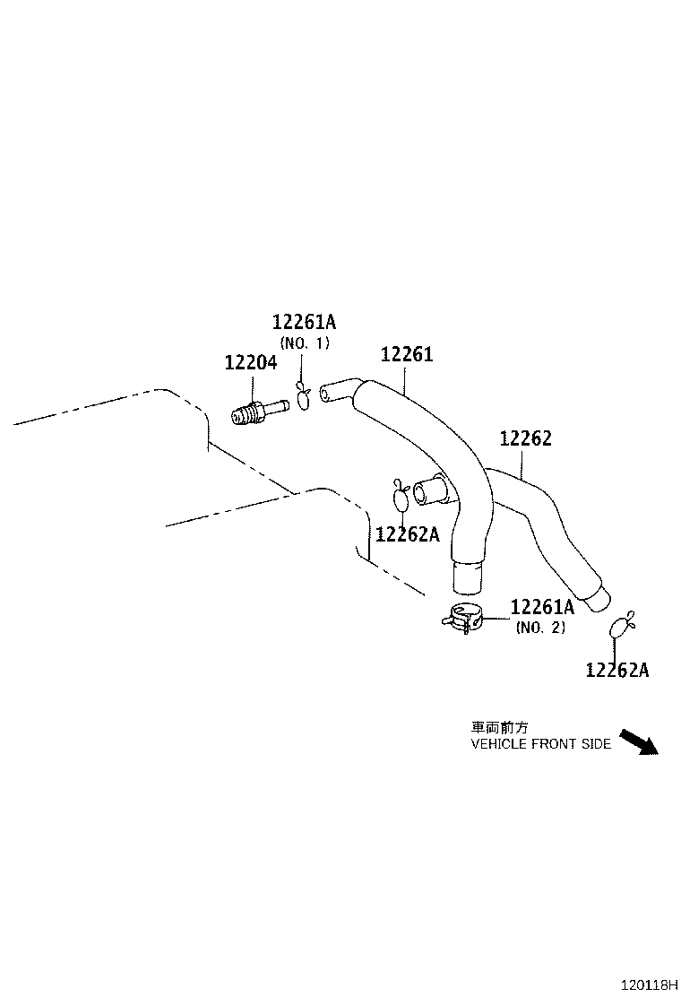 Toyota 12262-21020 HOSE, VENTILATION, NO.2