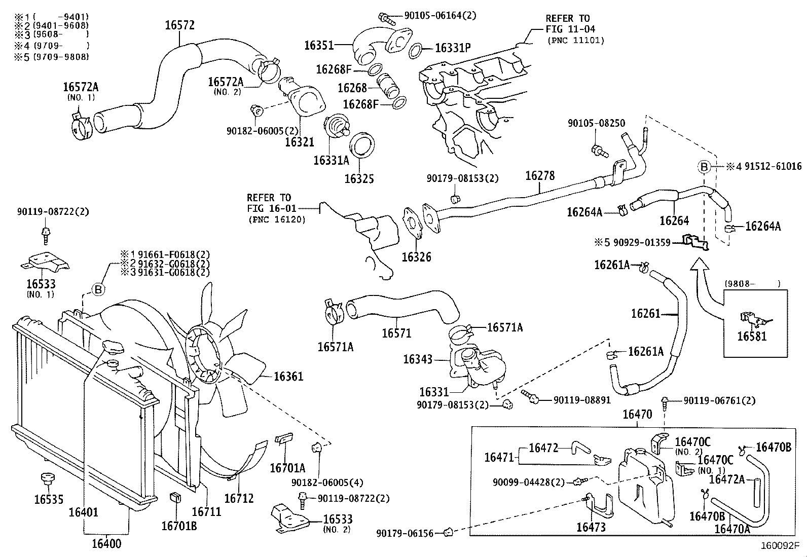 Toyota 16261-50090 HOSE, WATER BY-PASS