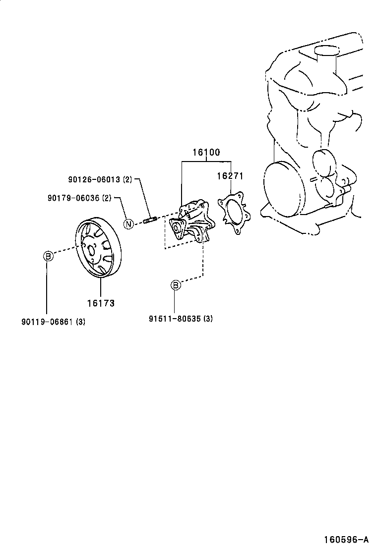 16100-29105 PUMP ASSY, ENGINE WATER product image