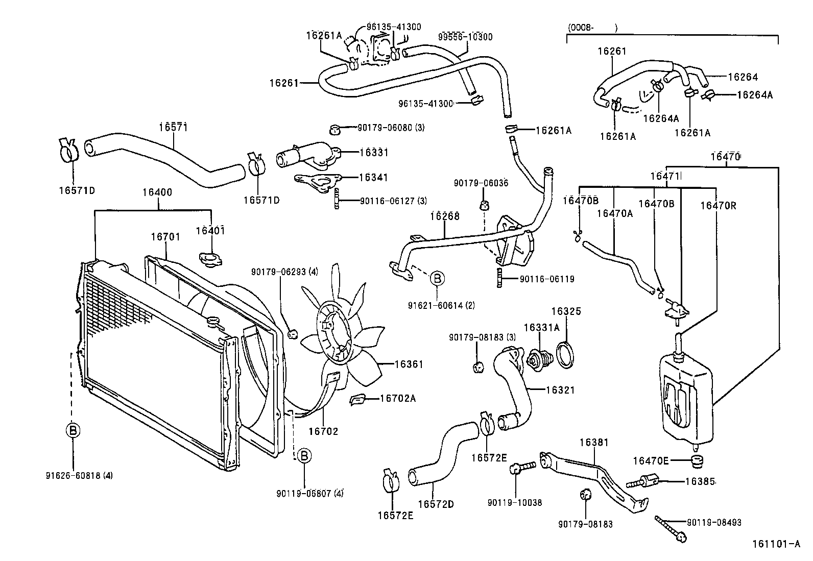 Toyota 16261-62060 HOSE, WATER BY-PASS