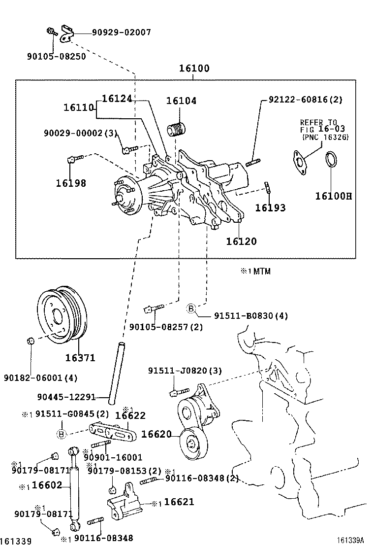 Toyota 16100-49875 PUMP ASSY, ENGINE WATER