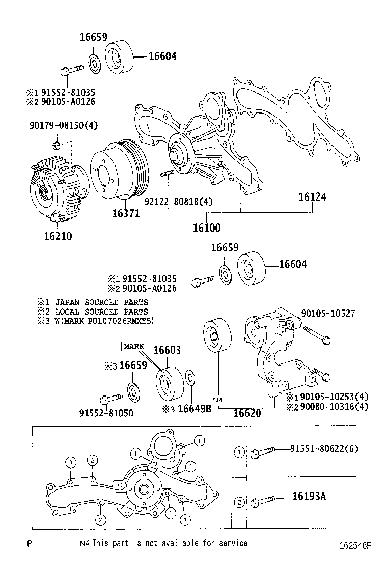 Toyota 16100-69407 PUMP ASSY, ENGINE WATER
