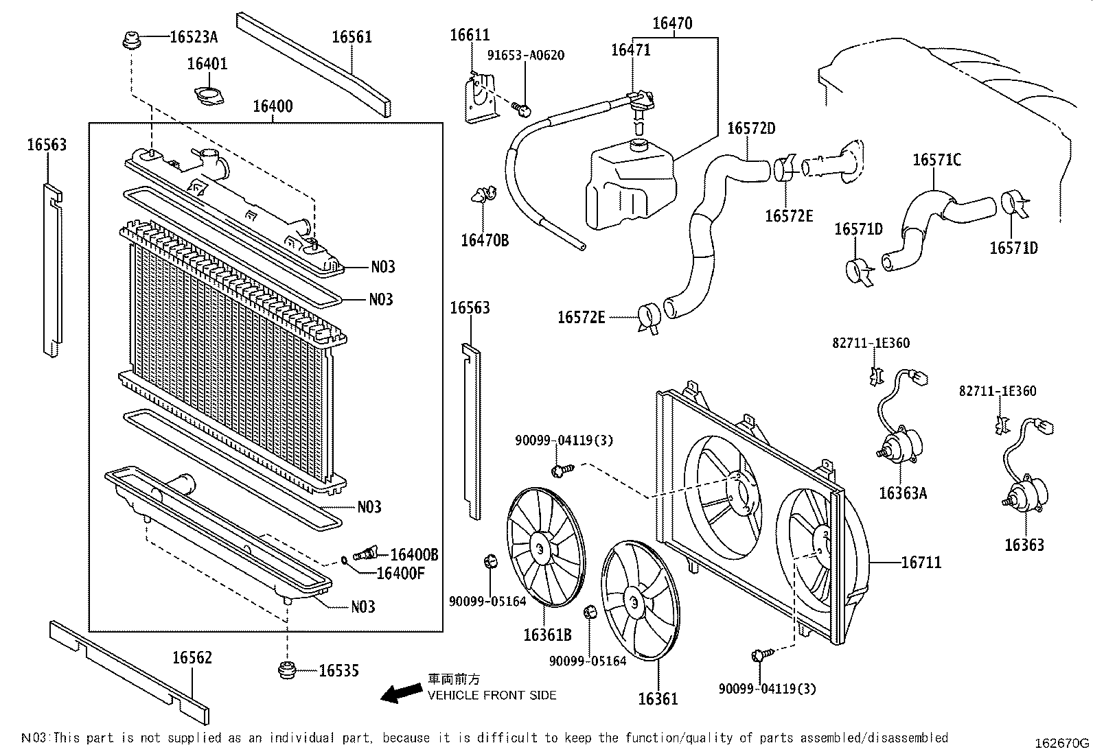 Toyota 16264-28110 HOSE, WATER BY-PASS, NO.2