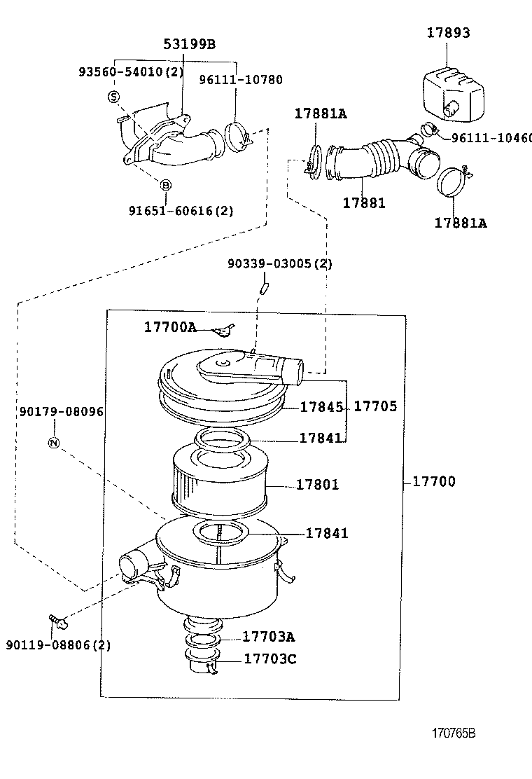 17103-54070 PIPE SUB-ASSY, AIR CLEANER, NO.2 product image