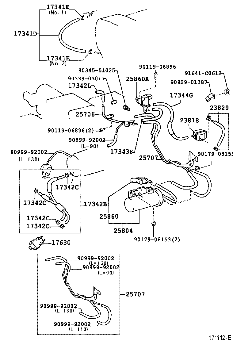 Toyota 17342-46180 HOSE, NO.2(FOR IDLE-UP)
