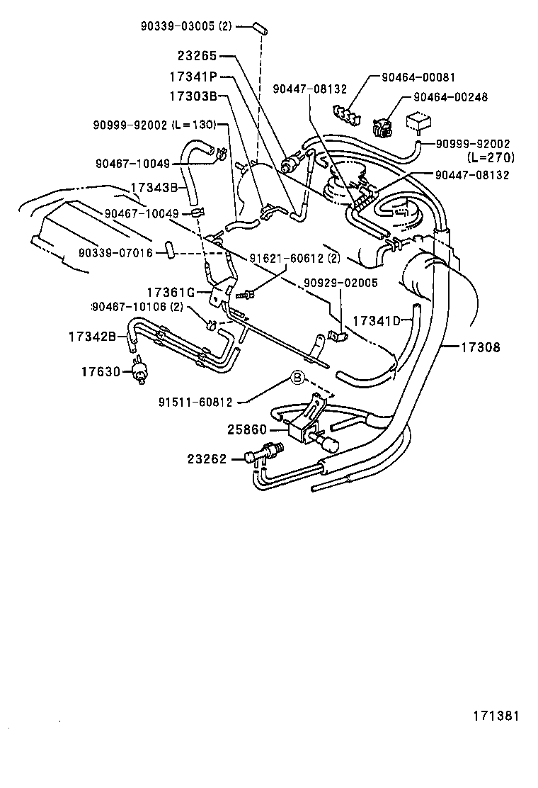 17308-74520 HOSE SUB-ASSY, VACUUM(FOR IDLE-UP) product image