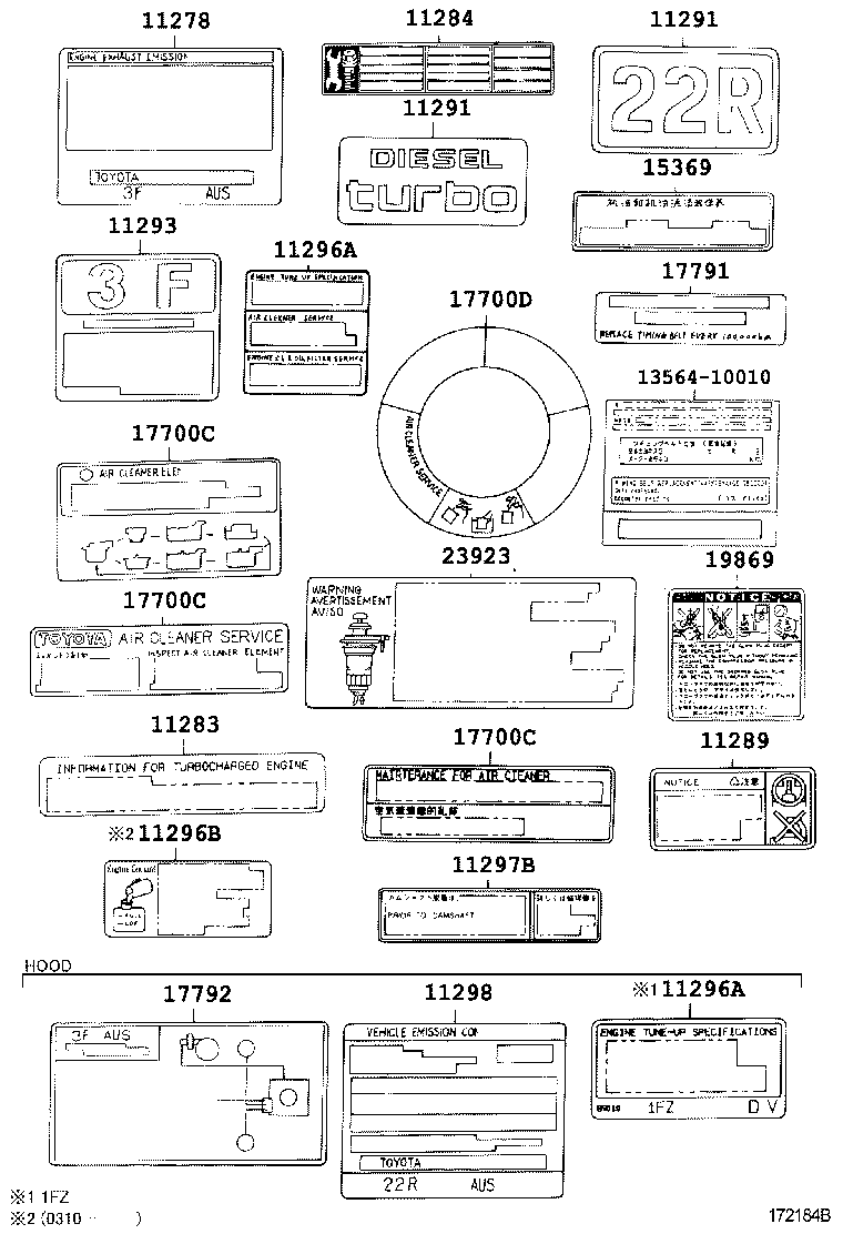 Toyota 11296-17170 LABEL, ENGINE SERVICE INFORMATION