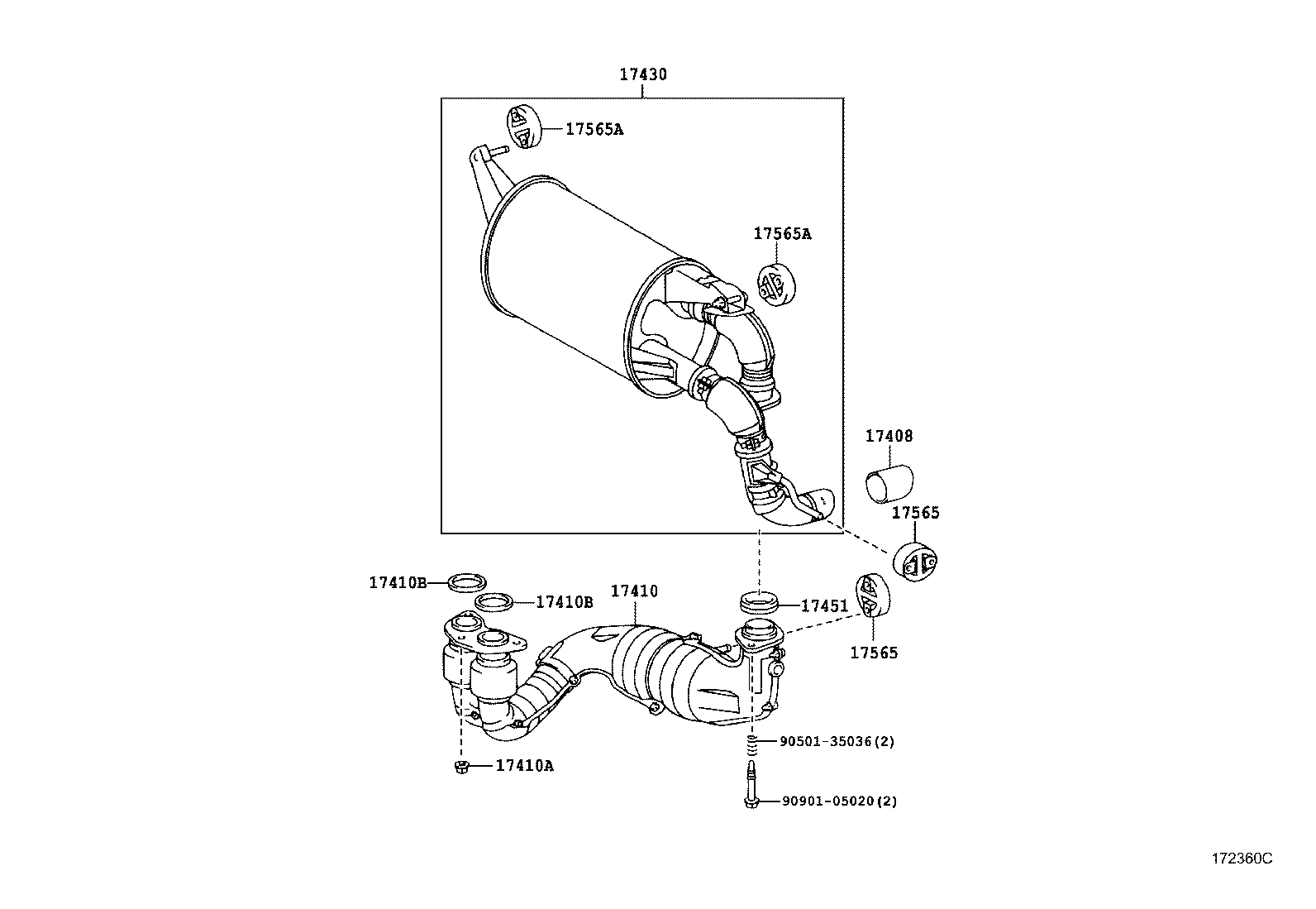 17410-22510 PIPE ASSY, EXHAUST, FRONT product image