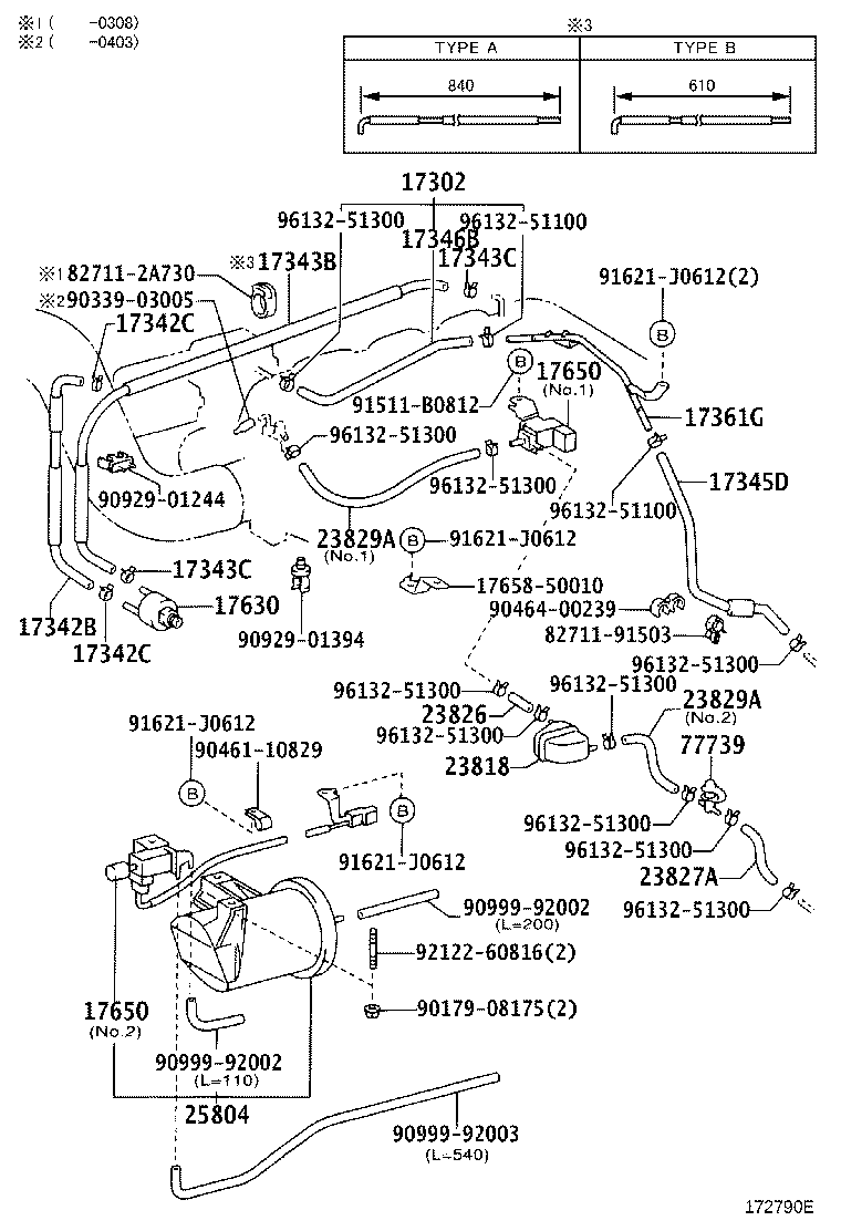 Toyota 17342-50090 HOSE, NO.2(FOR IDLE-UP)
