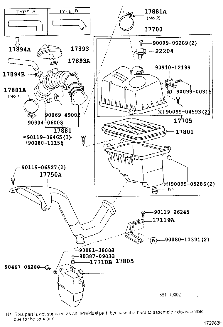 Toyota 17751-AA010 INLET, AIR CLEANER, NO.1