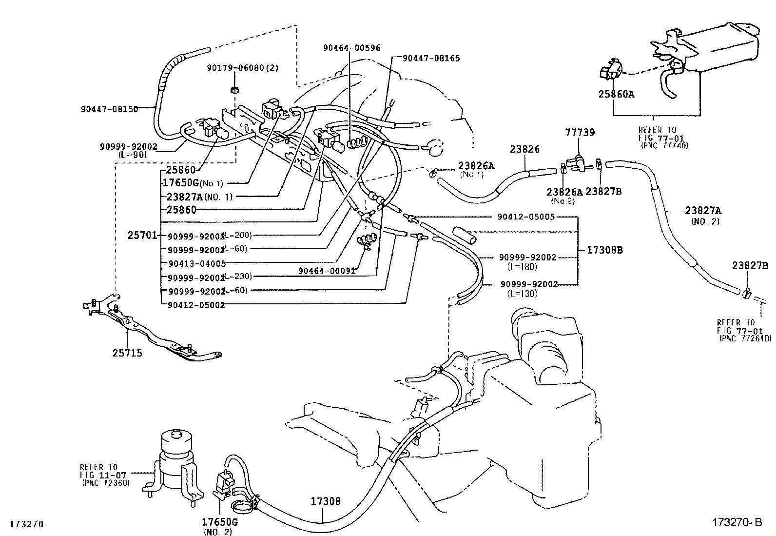Toyota 23827-20060 HOSE, FUEL VAPOR FEED, NO.2