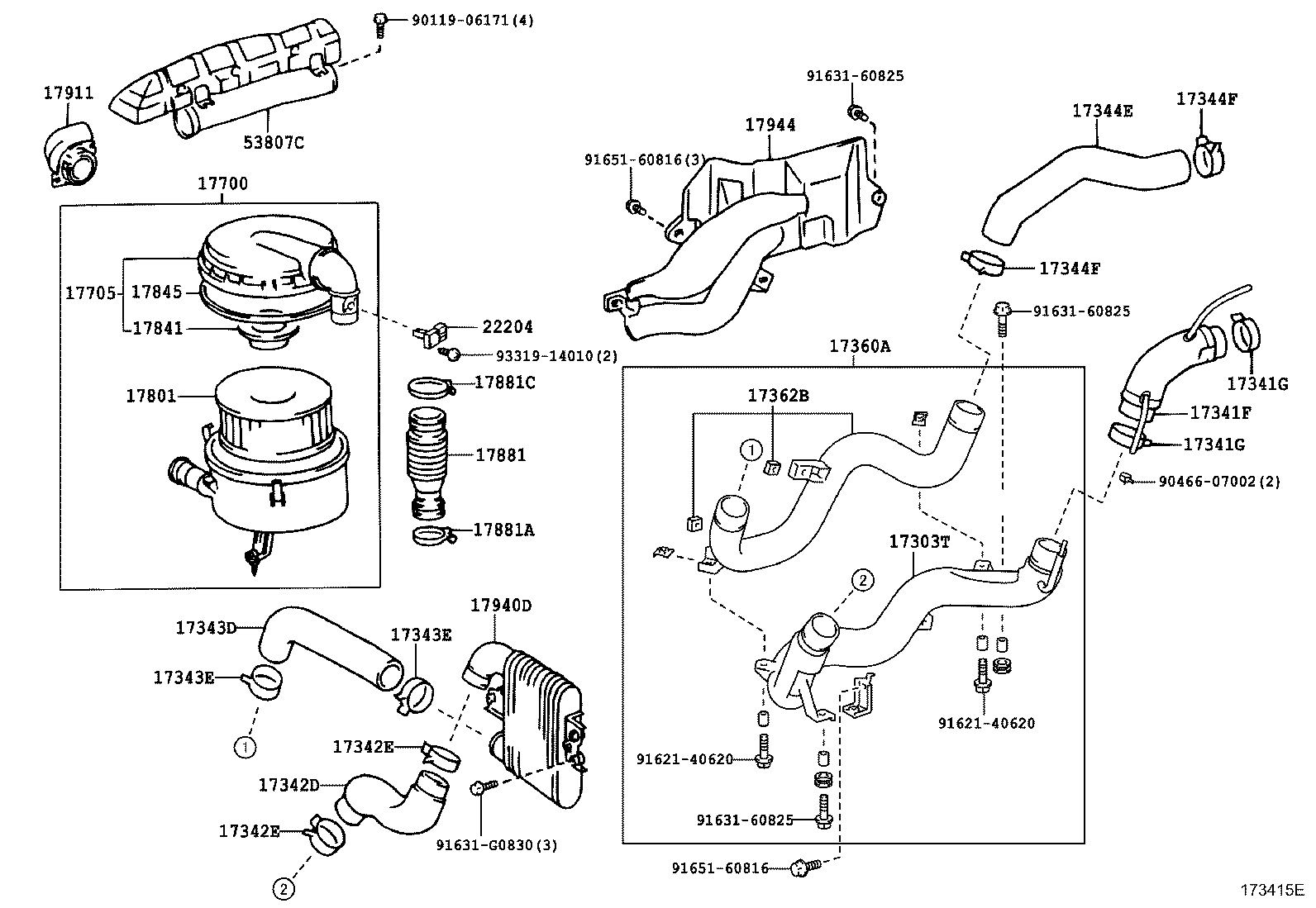 53807-60090 DUCT SUB-ASSY, FRONT FENDER AIR, RH product image