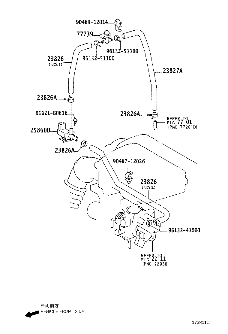 Toyota 23827-21070 HOSE, FUEL VAPOR FEED, NO.2