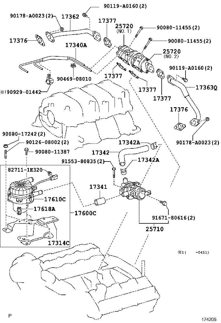 Toyota 17340-50010 HOSE ASSY, VACUUM SWITCHING VALVE