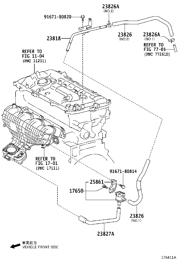 Toyota 23826-37080 HOSE, FUEL VAPOR FEED, NO.1