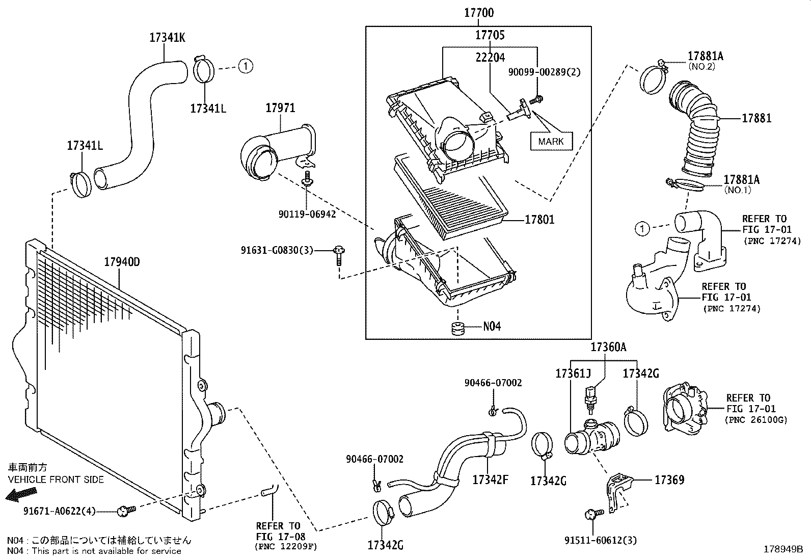 17341-11470 HOSE, AIR, NO.1(FOR INTERCOOLER) product image