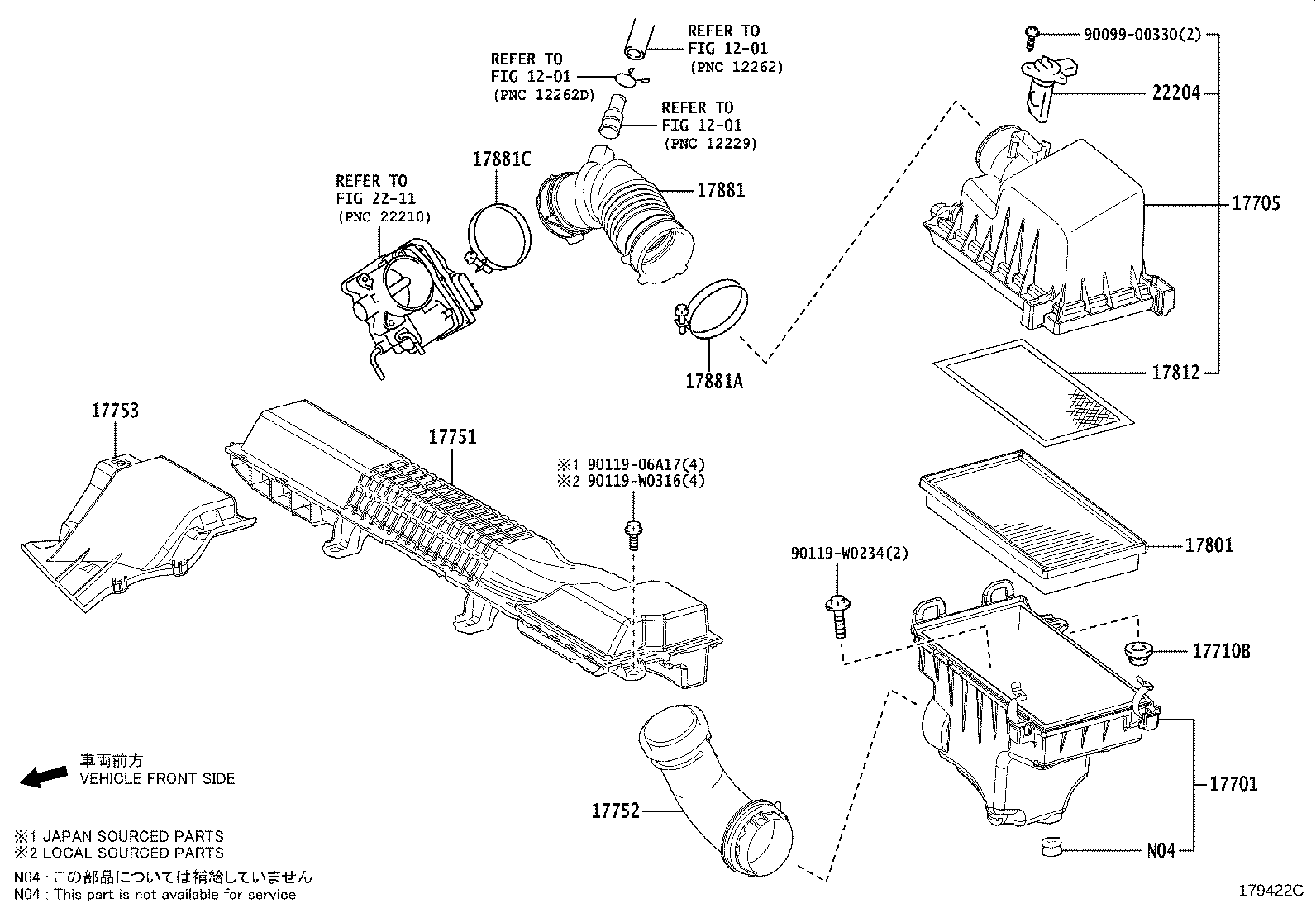 Toyota 17751-0T200 INLET, AIR CLEANER, NO.1