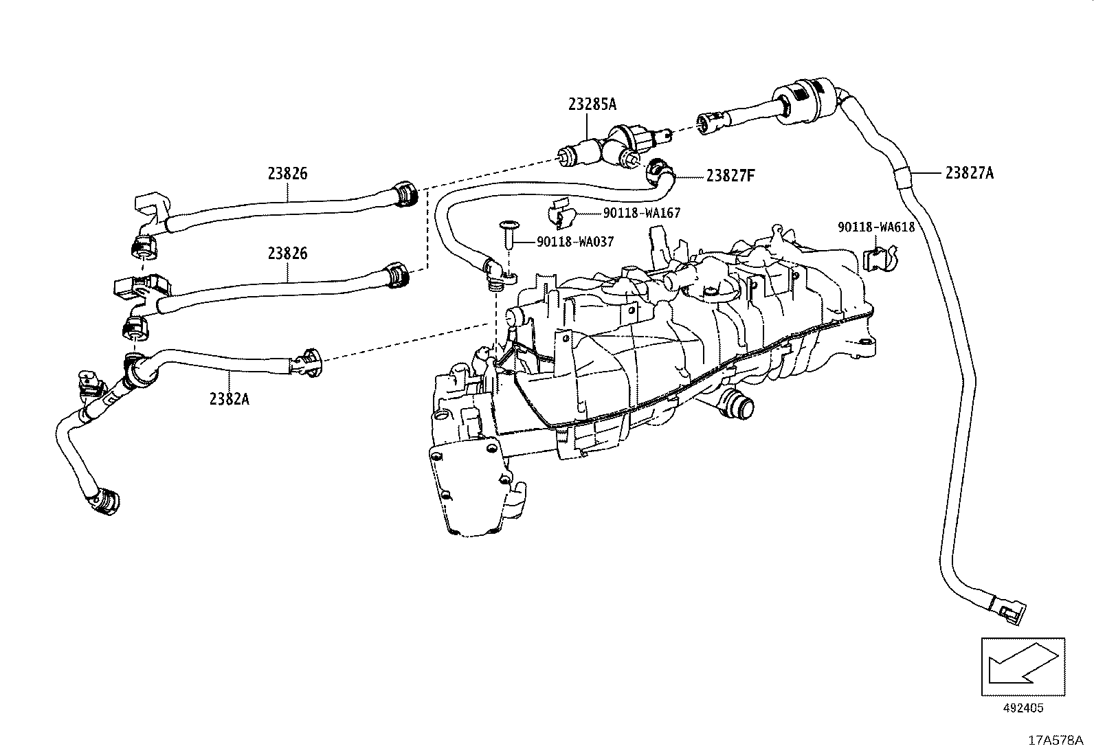 Toyota 23828-WAA01 HOSE, FUEL VAPOR FEED, NO.2