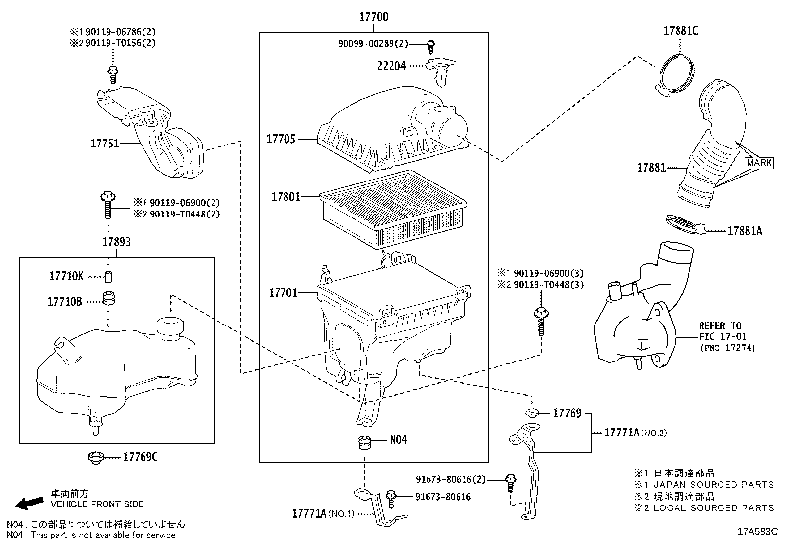 Toyota 17751-11160 INLET, AIR CLEANER, NO.1