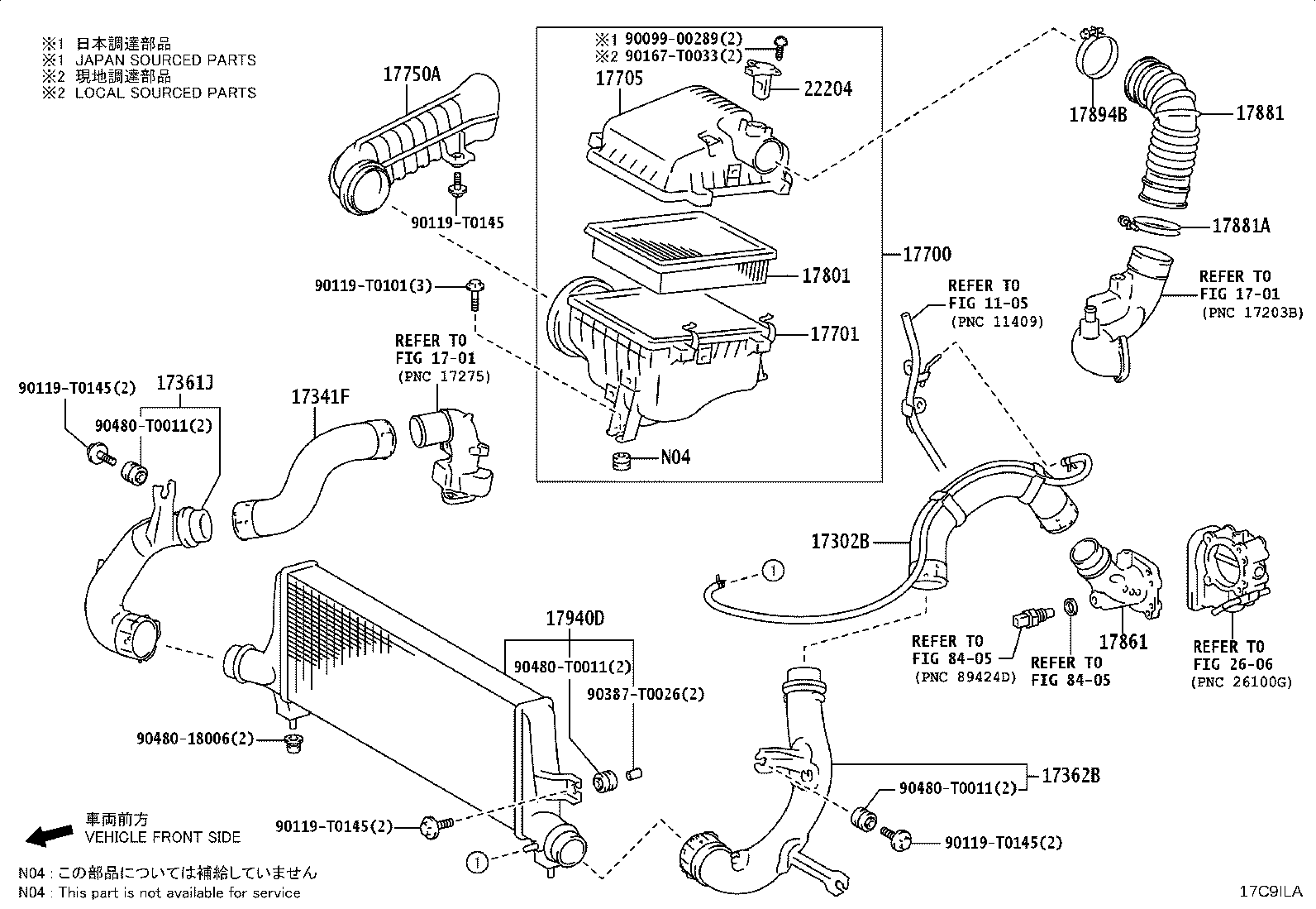 17861-08020 CONNECTOR, INTAKE AIR product image
