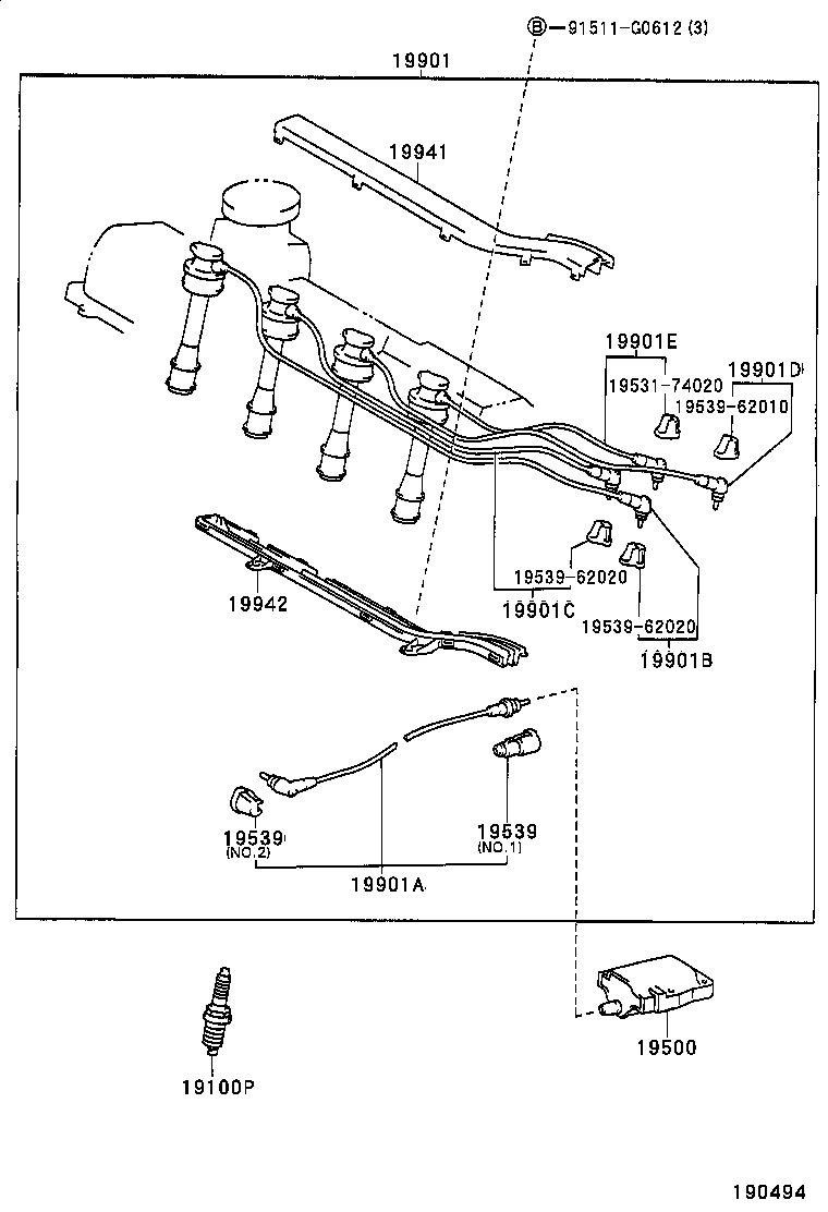 90919-15121 CORD, SPARK PLUG RESISTIVE, NO.2 product image