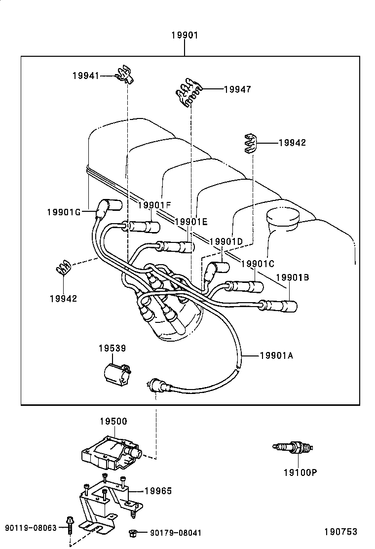 90919-21546 CORD SET, COIL & SPARK, W/RESISTIVE product image