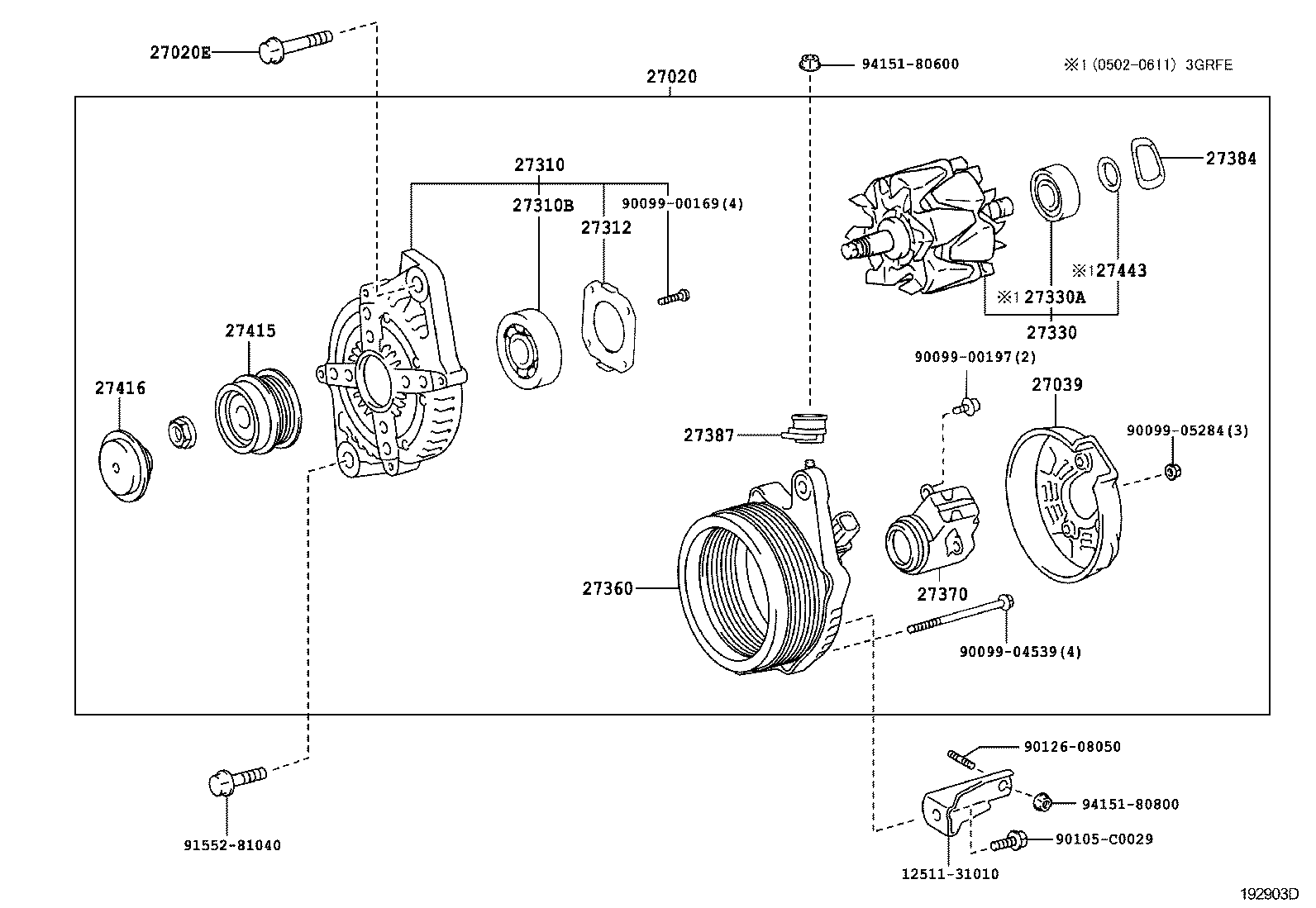 27060-0P192 ALTERNATOR ASSY product image