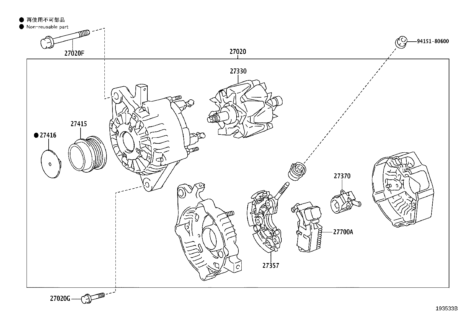 27310-40190 FRAME ASSY, DRIVE END, ALTERNATOR product image