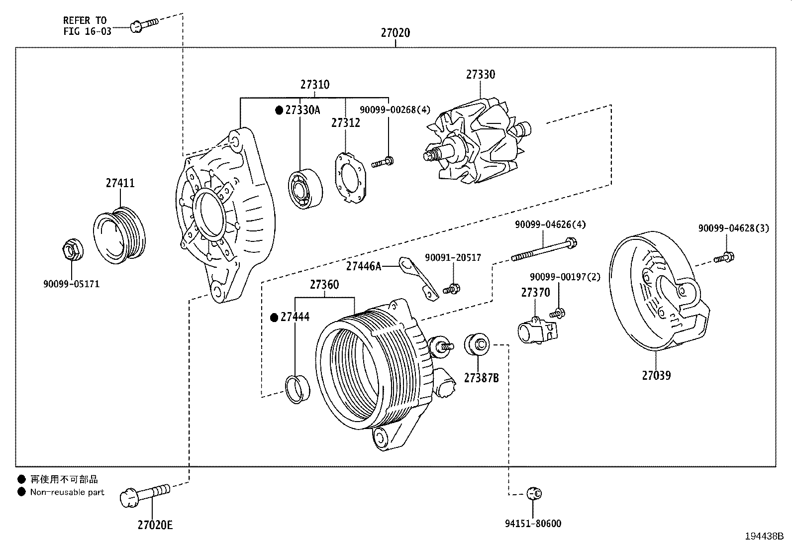 27310-40190 FRAME ASSY, DRIVE END, ALTERNATOR product image
