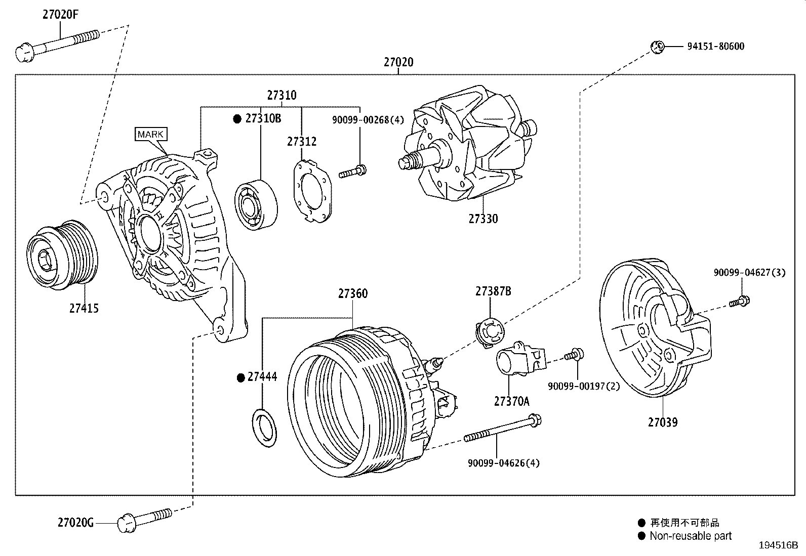 27310-0V230 FRAME ASSY, DRIVE END, ALTERNATOR product image