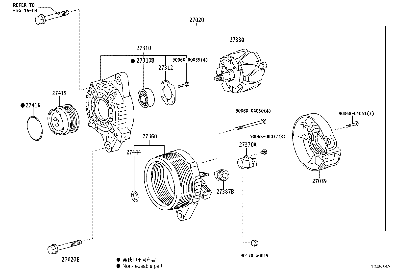 27310-0T050 FRAME ASSY, DRIVE END, ALTERNATOR product image