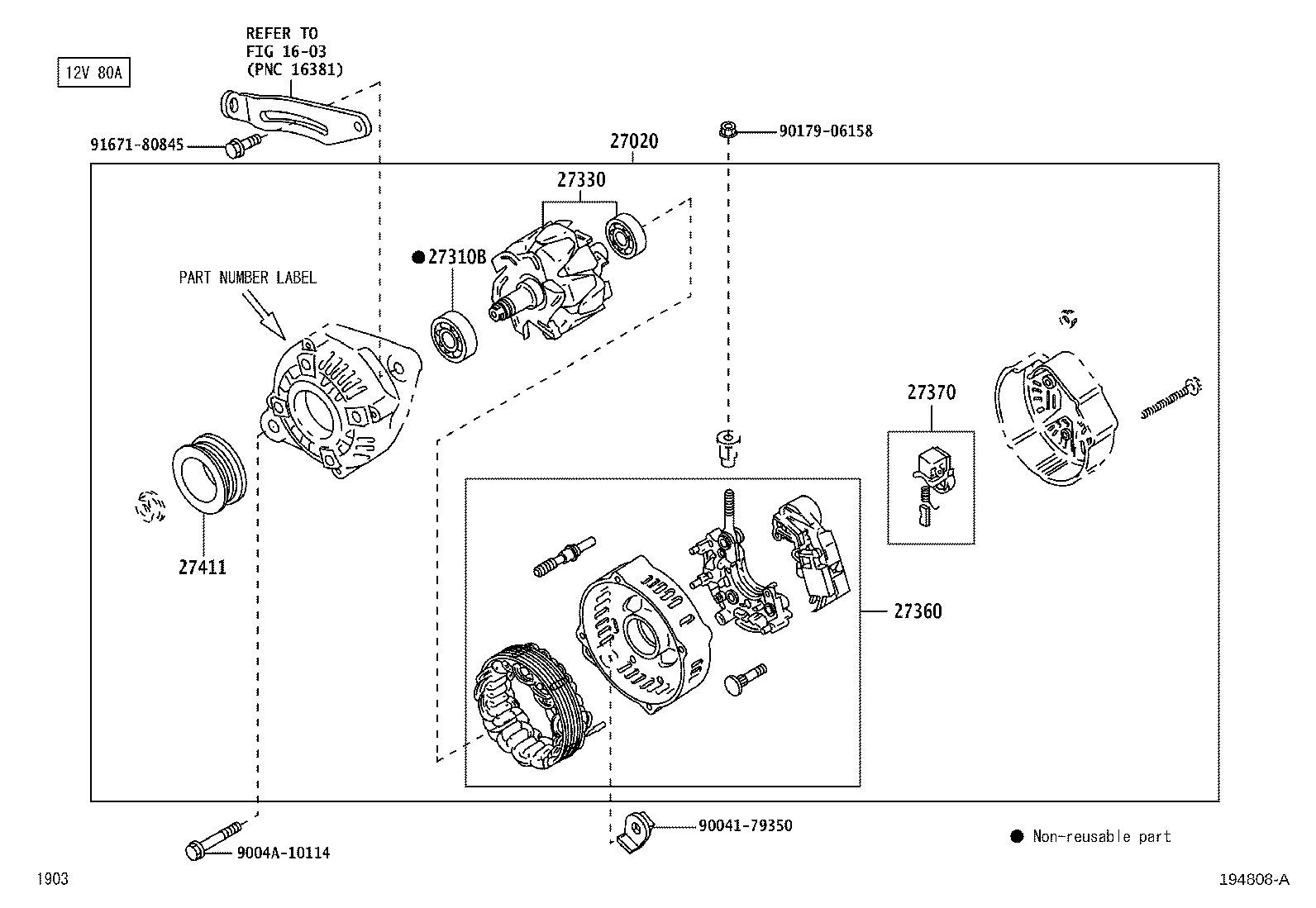 Toyota 9004B-37012 BEARING(FOR ALTERNATOR DRIVE END FRAME)