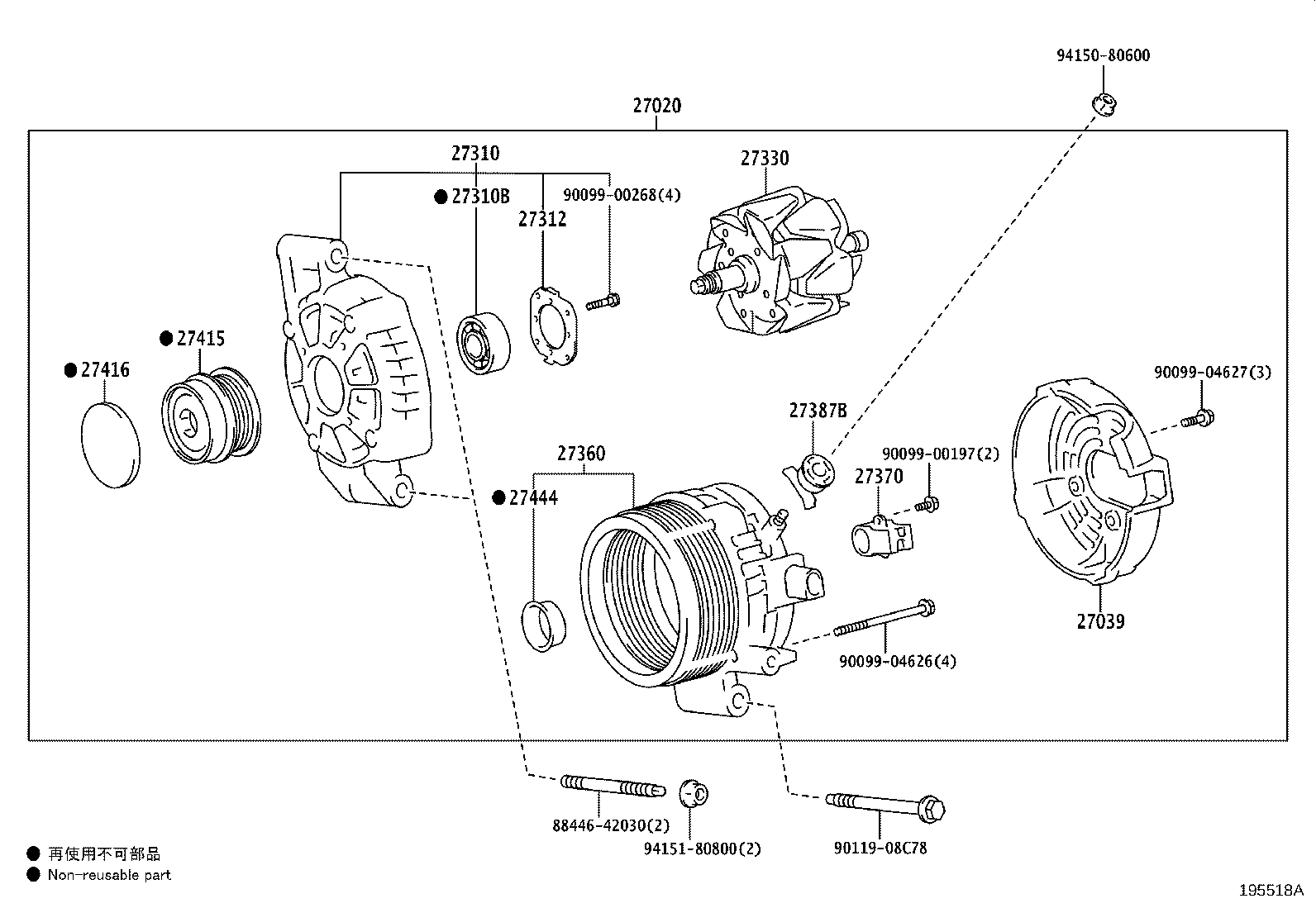 27310-F2070 FRAME ASSY, DRIVE END, ALTERNATOR product image