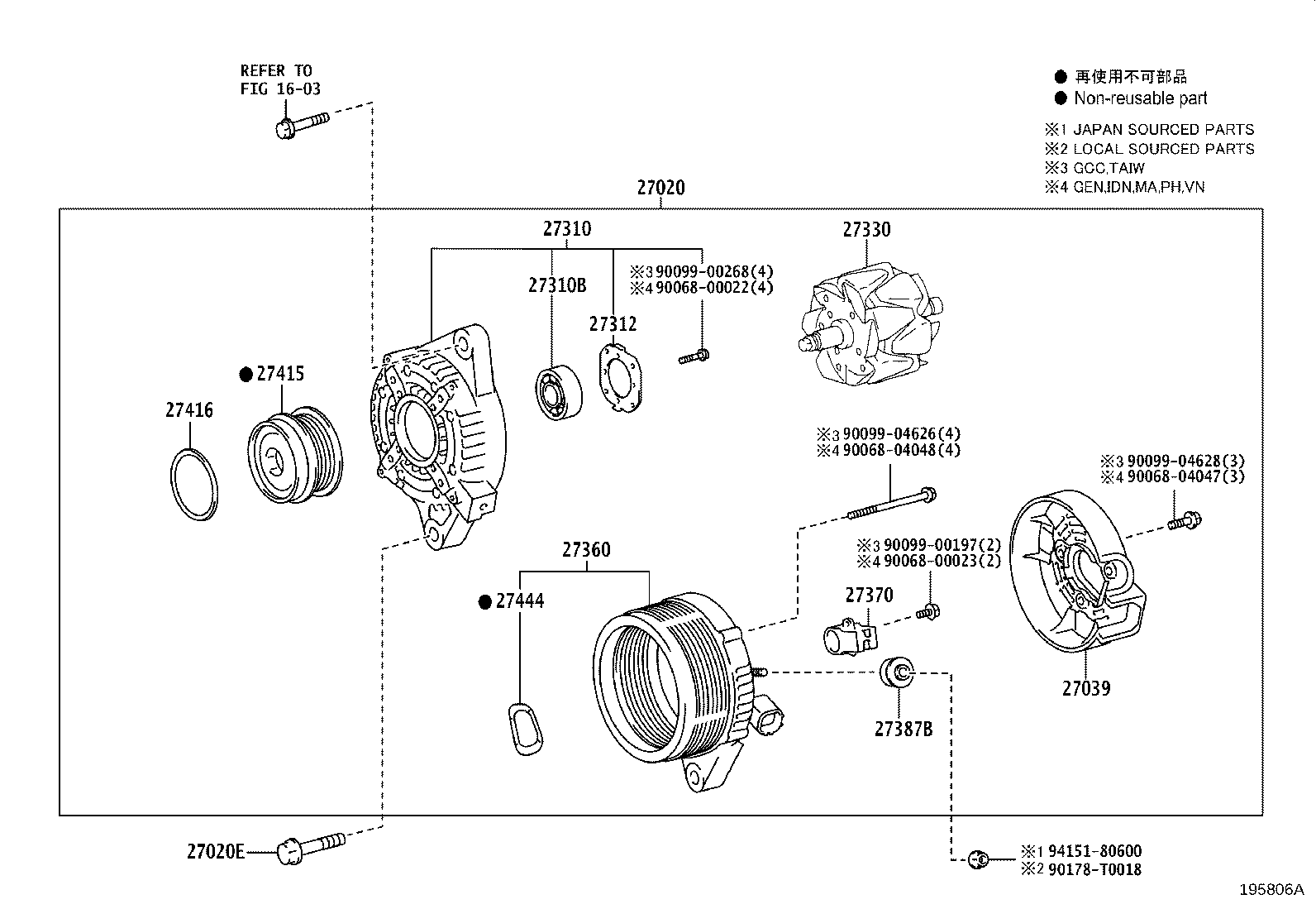 27060-0T520 ALTERNATOR ASSY product image