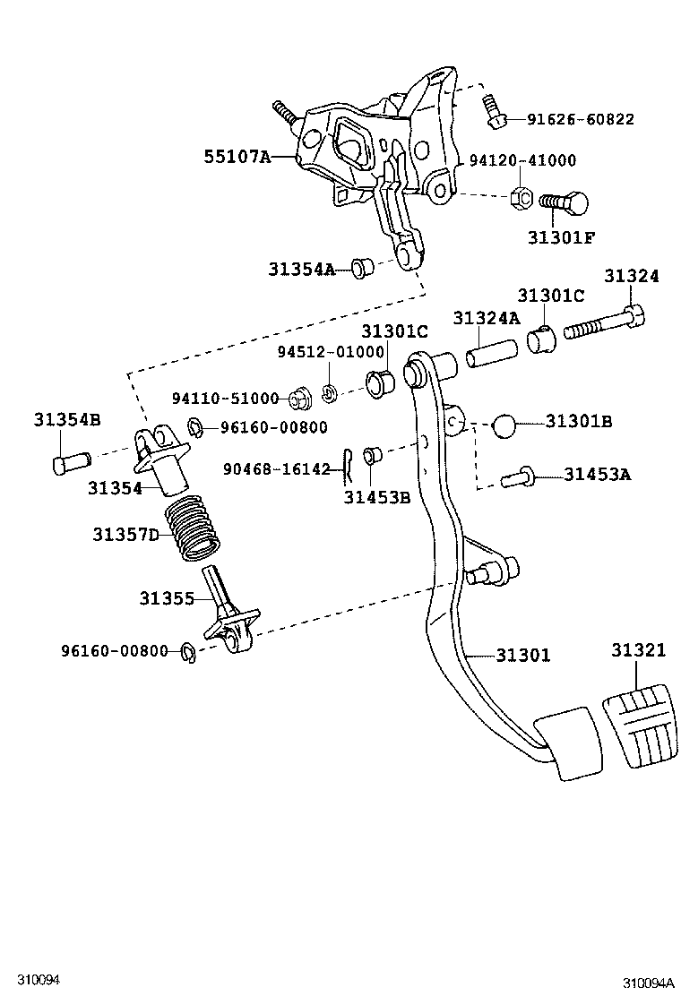 55107-22170 SUPPORT SUB-ASSY, CLUTCH PEDAL product image
