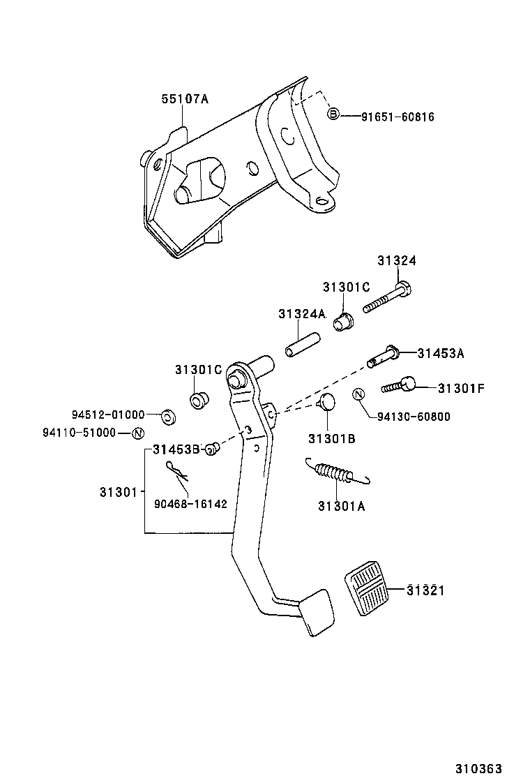 31301-16100 PEDAL SUB-ASSY, CLUTCH product image