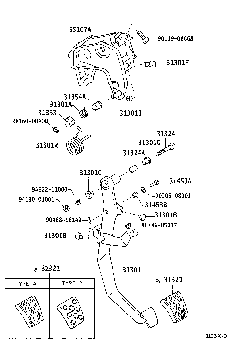 31301-53030 PEDAL SUB-ASSY, CLUTCH product image