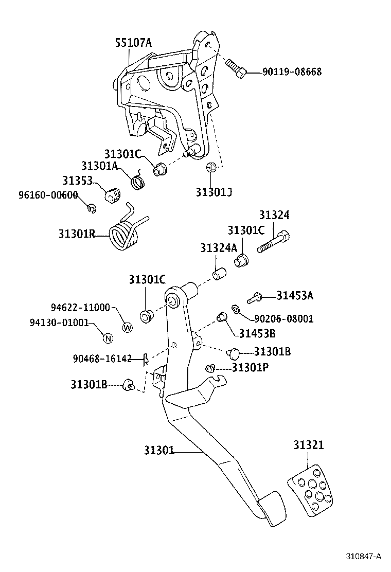 Toyota 31301-53050 PEDAL SUB-ASSY, CLUTCH