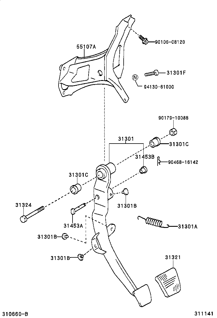 55107-52130 SUPPORT SUB-ASSY, CLUTCH PEDAL product image