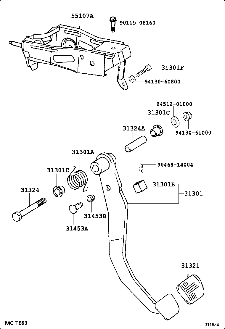 31301-26130 PEDAL SUB-ASSY, CLUTCH product image