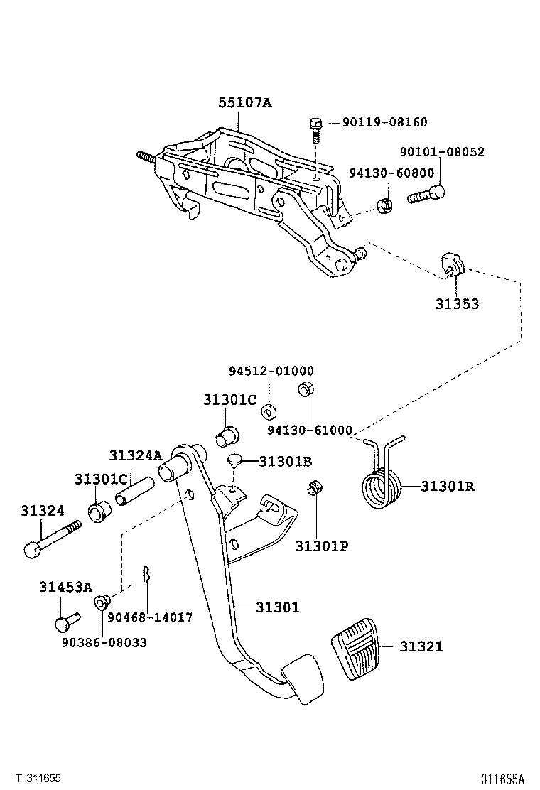 31301-26130 PEDAL SUB-ASSY, CLUTCH product image