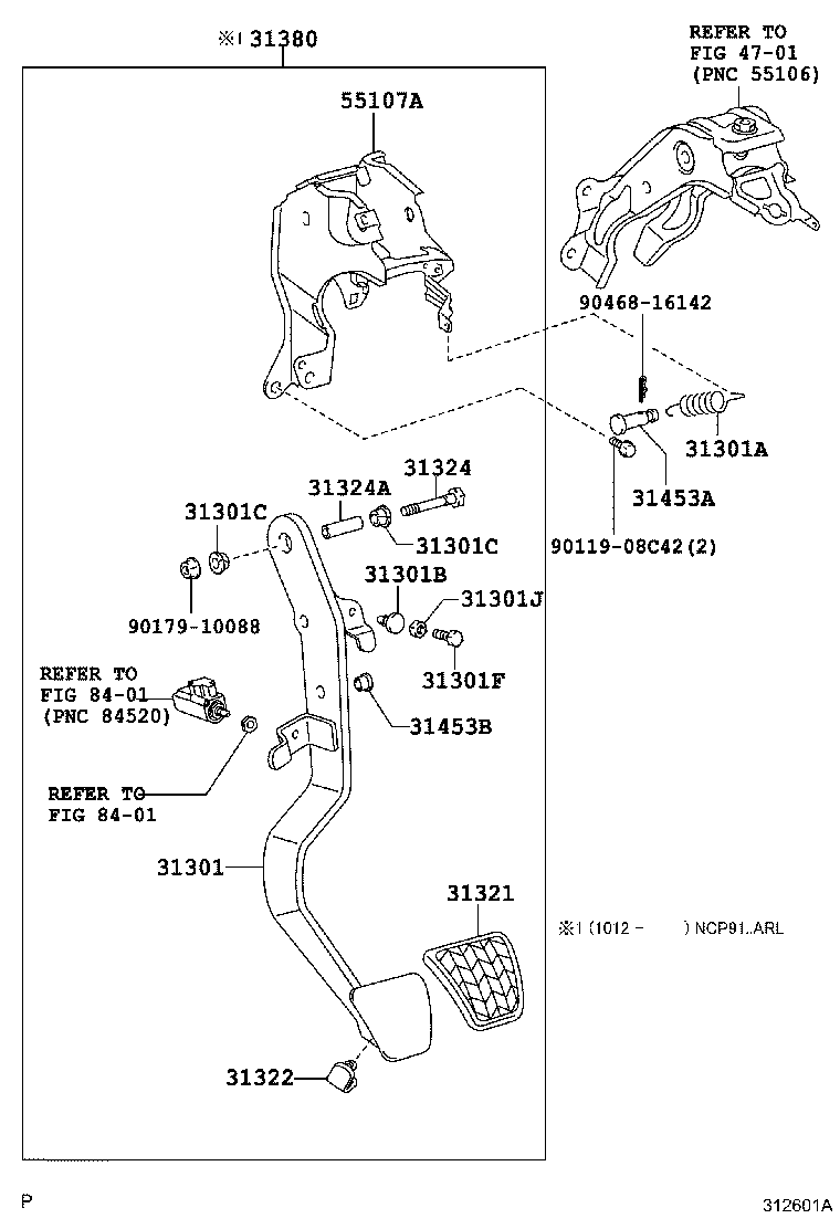 55107-52121 SUPPORT SUB-ASSY, CLUTCH PEDAL product image