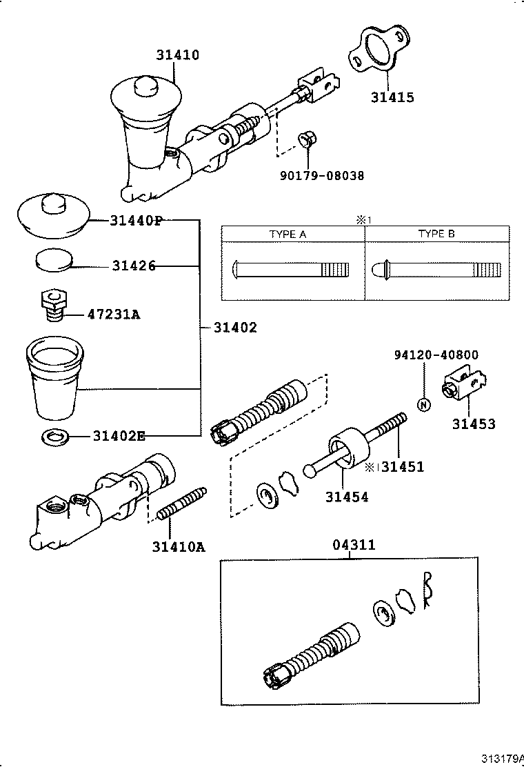 Toyota 04311-32030 CYLINDER KIT, CLUTCH MASTER