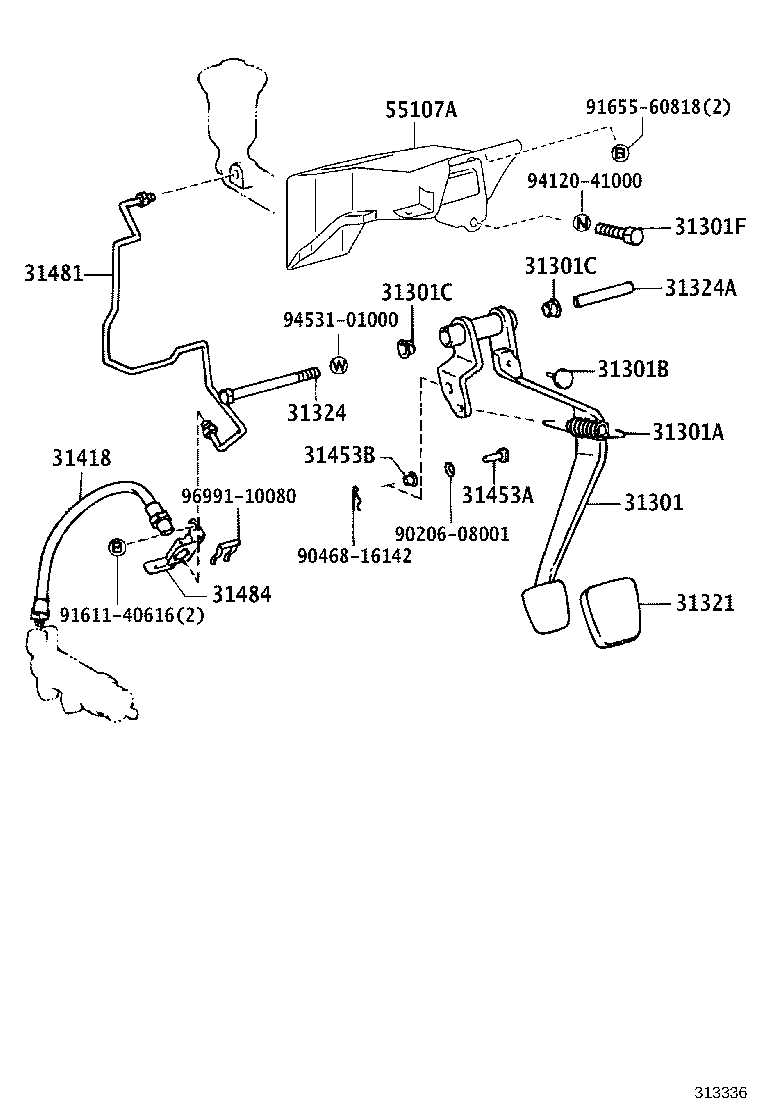 55107-12030 SUPPORT SUB-ASSY, CLUTCH PEDAL product image