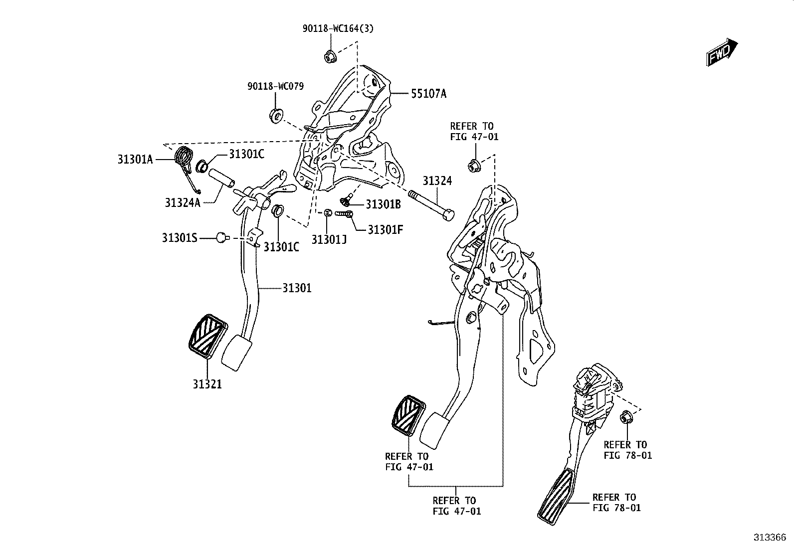 31301-WC001 PEDAL SUB-ASSY, CLUTCH product image