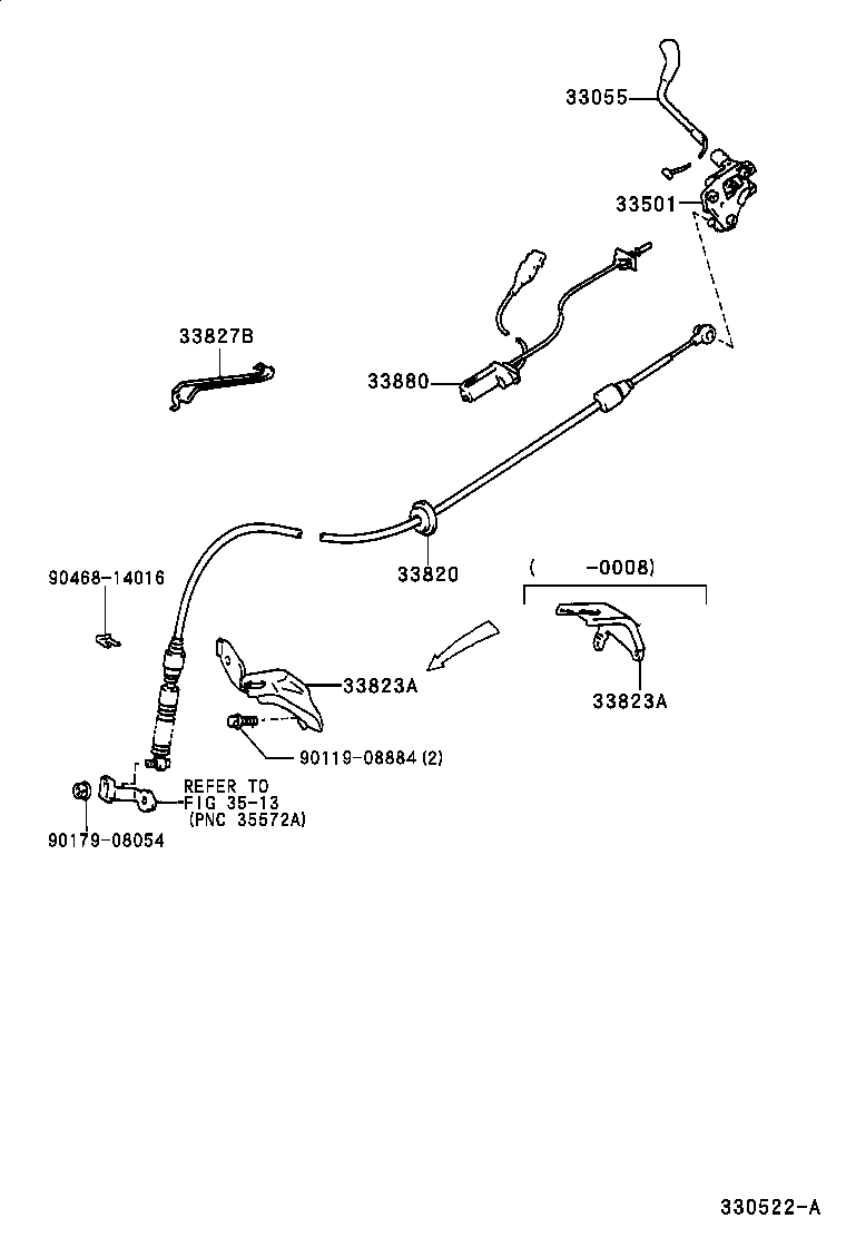 Toyota 33501-08010 SHAFT SUB-ASSY, CONTROL (FOR COLUMN SHIFT)