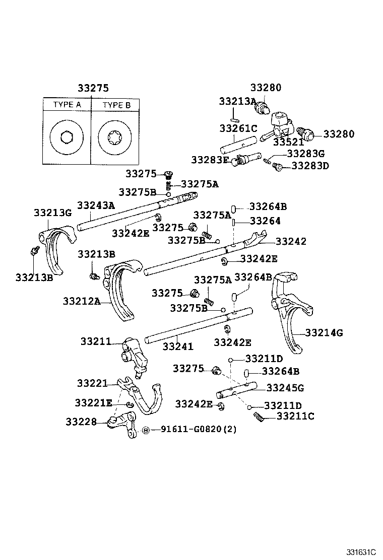 33243-60120 SHAFT, GEAR SHIFT FORK, NO.2 product image