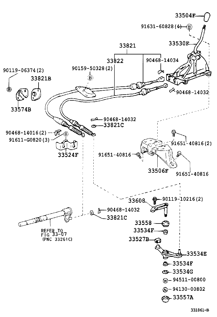 33820-06180 CABLE TRANSMISSION CONTROL SHIFT (FOR FLOOR SHIFT) product image