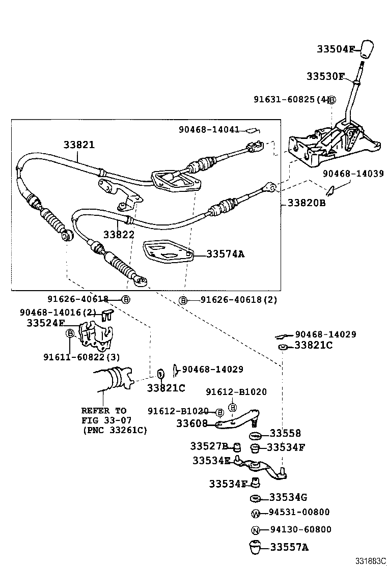 33880-52050 CABLE ASSY, PARKING LOCK (FOR FLOOR SHIFT) product image